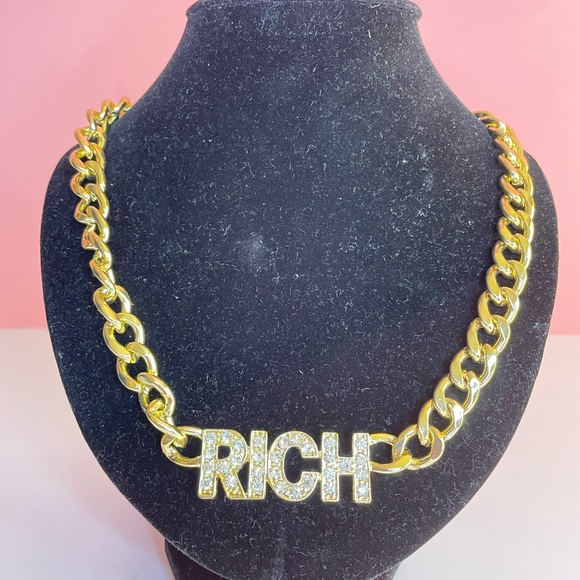 GOLD CRYSTAL RICH PENDANT CHUNKY NECKLACE - Picture 3 of 8